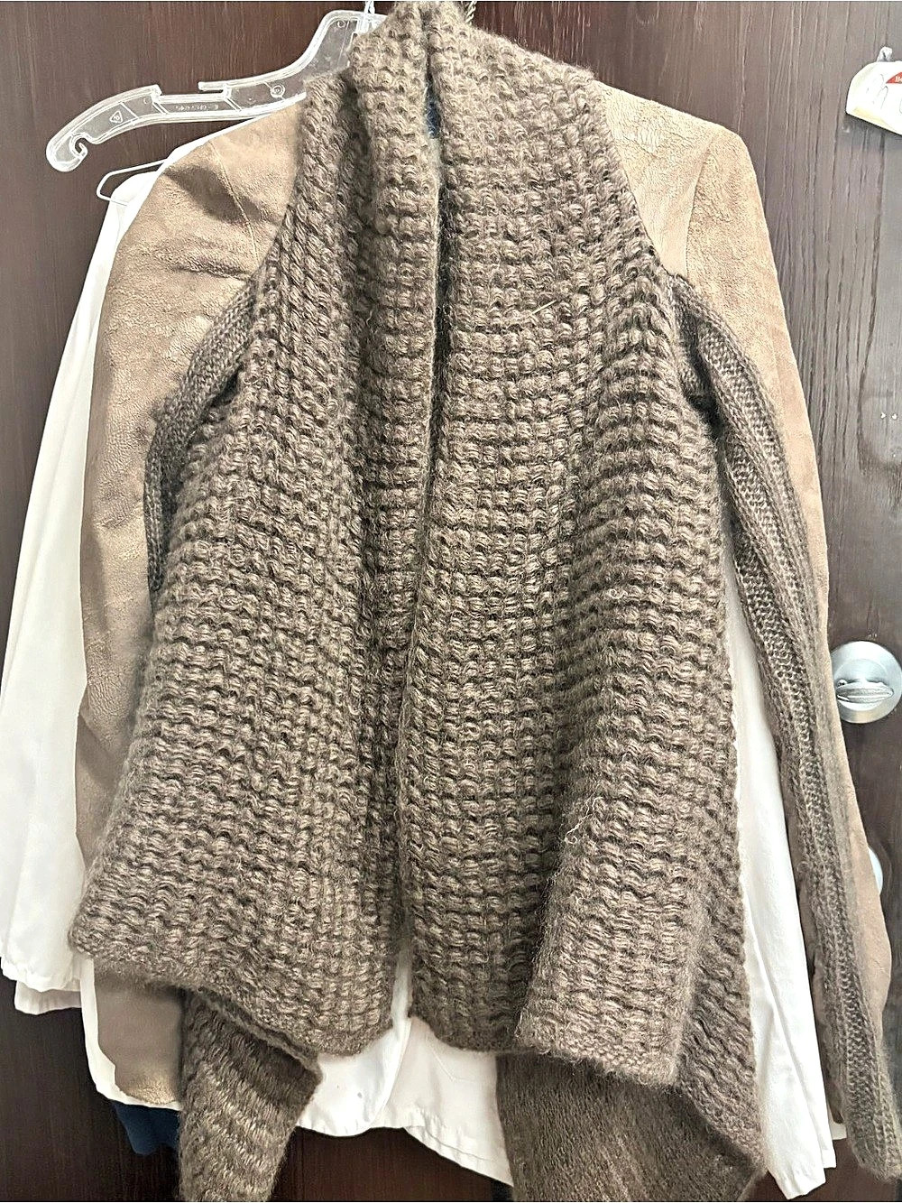 RICK OWENS Mohair Leather Wool Cardigan Brown, US S-M, 0-4